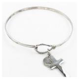 Cross & Believe Charms sterling Silver Bangle Bracelet.