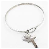 Cross & Believe Charms sterling Silver Bangle Bracelet.