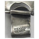 Mexico (Unknown) Round Amethyst Cabochon Sterling Silver Panel Bracelet.