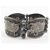VKE IGUALA MEXICO Aztec Design Wide Sterling Silver Panel Bracelet.