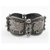 VKE IGUALA MEXICO Aztec Design Wide Sterling Silver Panel Bracelet.