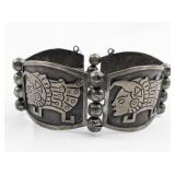 VKE IGUALA MEXICO Aztec Design Wide Sterling Silver Panel Bracelet.