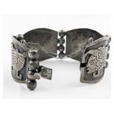 VKE IGUALA MEXICO Aztec Design Wide Sterling Silver Panel Bracelet.