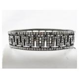 Greek Key Rhinestone Accented Sterling Silver Bangle Bracelet.
