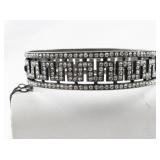 Greek Key Rhinestone Accented Sterling Silver Bangle Bracelet.
