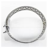 Greek Key Rhinestone Accented Sterling Silver Bangle Bracelet.