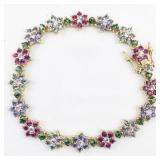 Joan Rivers Multi-Colored Crystal Flower Gold Tone Base Metal Tennis Bracelet.