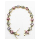 Joan Rivers Multi-Colored Crystal Flower Gold Tone Base Metal Tennis Bracelet.