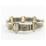 Mother Of Pearl Two-Tone Base Metal Panel Bracelet.