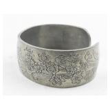 Floral Silver Tone Base Metal Bangle Bracelet.