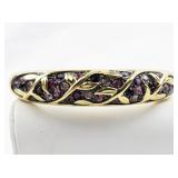 Joan Rivers Pink Rhinestone Vine & Leaf Gold Tone Base Metal Hinged Bangle.