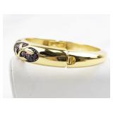 Joan Rivers Pink Rhinestone Vine & Leaf Gold Tone Base Metal Hinged Bangle.