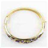 Joan Rivers Pink Rhinestone Vine & Leaf Gold Tone Base Metal Hinged Bangle.
