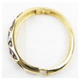 Joan Rivers Pink Rhinestone Vine & Leaf Gold Tone Base Metal Hinged Bangle.