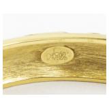 Joan Rivers Pink Rhinestone Vine & Leaf Gold Tone Base Metal Hinged Bangle.