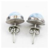 Larimar Sterling Silver Stud Earrings .
