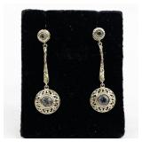 Filigree Aquamarine Drop Vermeil (Sterling Silver) Dangle Earrings .