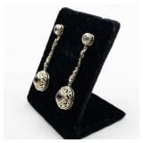 Filigree Aquamarine Drop Vermeil (Sterling Silver) Dangle Earrings .