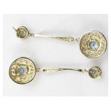 Filigree Aquamarine Drop Vermeil (Sterling Silver) Dangle Earrings .