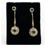 Filigree Peridot Drop Vermeil (Sterling Silver) Dangle Earrings .