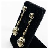 Filigree Peridot Drop Vermeil (Sterling Silver) Dangle Earrings .