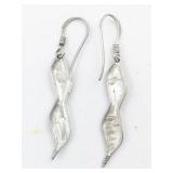 Textured Swirl Sterling Silver French Wire Dangle Earrings .
