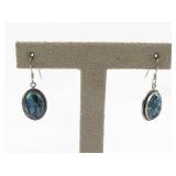 Turquoise  Drop Sterling Silver French Wire Dangle Earrings .