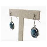 Turquoise  Drop Sterling Silver French Wire Dangle Earrings .