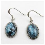 Turquoise  Drop Sterling Silver French Wire Dangle Earrings .