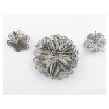 Flower Earrings & Brooch Sterling Silver Screw-Back Non-Pierced Earrings.