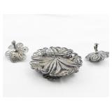 Flower Earrings & Brooch Sterling Silver Screw-Back Non-Pierced Earrings.