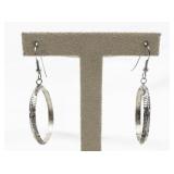 Etched Sterling Silver French Wire Dangle Earrings .