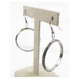 Etched Sterling Silver French Wire Dangle Earrings .