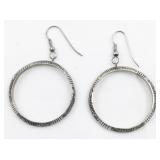 Etched Sterling Silver French Wire Dangle Earrings .