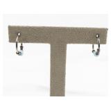 Small Aqua Orb Sterling Silver Hoop Earrings .