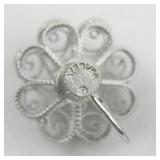 Flower Filigree Sterling Silver Screw-Back Non-Pierced Earrings.