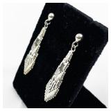 Sunstone  Chevron Link sterling Silver Dangle Earrings .