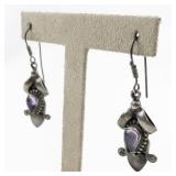 Amethyst Heart Drop Sterling Silver French Wire Dangle Earrings .