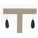 Unknown Maker (JS) Created Purple Opal Sterling Silver French Wire Dangle Earrings .