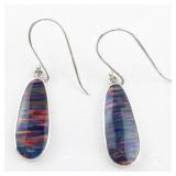 Unknown Maker (JS) Created Purple Opal Sterling Silver French Wire Dangle Earrings .