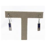 Lapis Sterling Silver French Wire Dangle Earrings .
