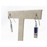 Lapis Sterling Silver French Wire Dangle Earrings .