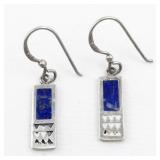 Lapis Sterling Silver French Wire Dangle Earrings .