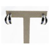 Onyx And Created Opal Inlay Sterling Silver Dangle Earrings .