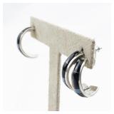 Onyx And Created Opal Inlay Sterling Silver Dangle Earrings .