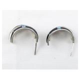 Onyx And Created Opal Inlay Sterling Silver Dangle Earrings .