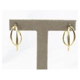 Interlocking Ovals Gold Tone Base Metal Hinged Wire Hoop Earrings.