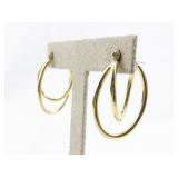 Interlocking Ovals Gold Tone Base Metal Hinged Wire Hoop Earrings.
