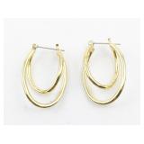 Interlocking Ovals Gold Tone Base Metal Hinged Wire Hoop Earrings.