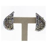 Half Heart Rhinestone Gold Tone Base Metal Clip-On Earrings .